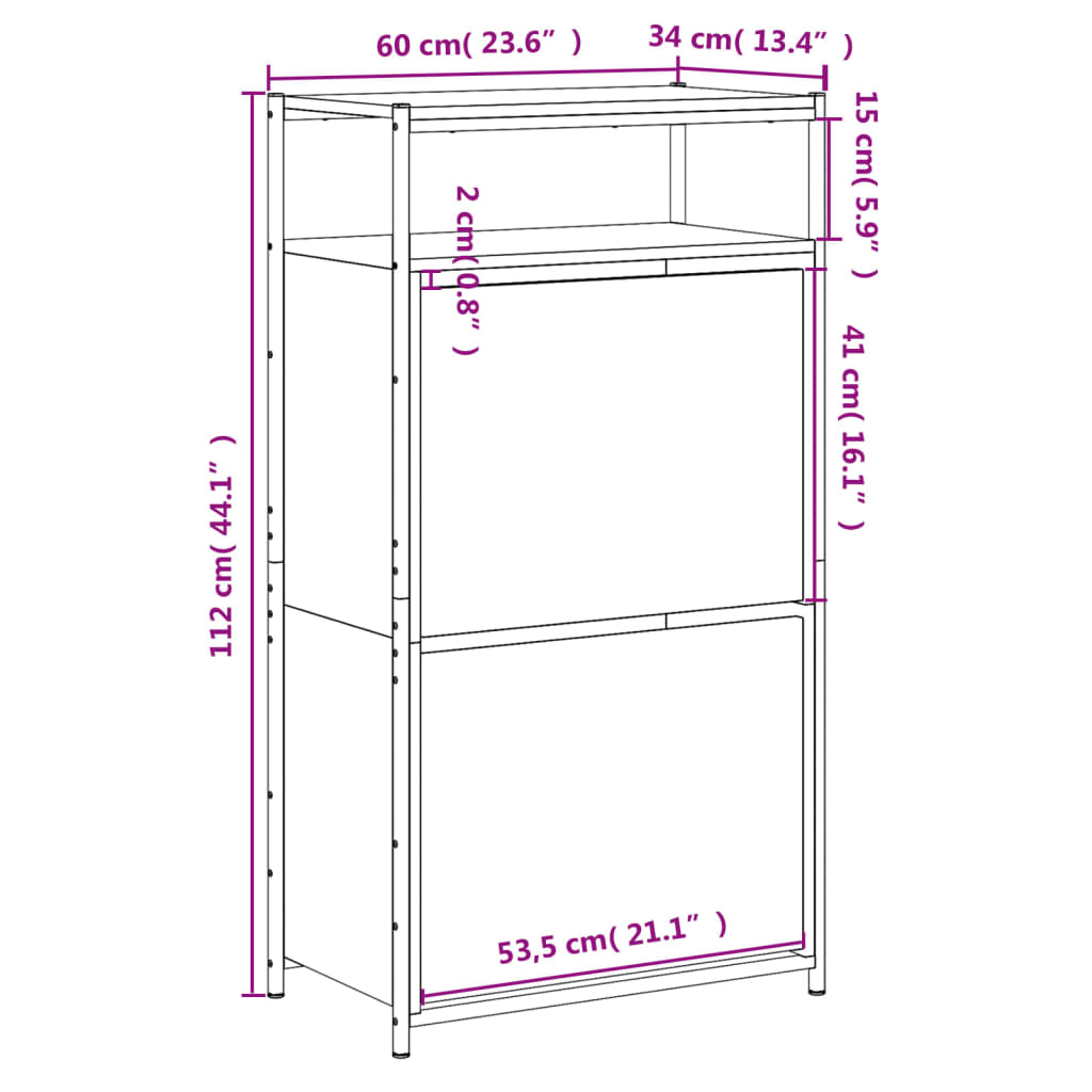 Schuhschrank mit 4 Klappen Sonoma-Eiche 100x34x112 cm