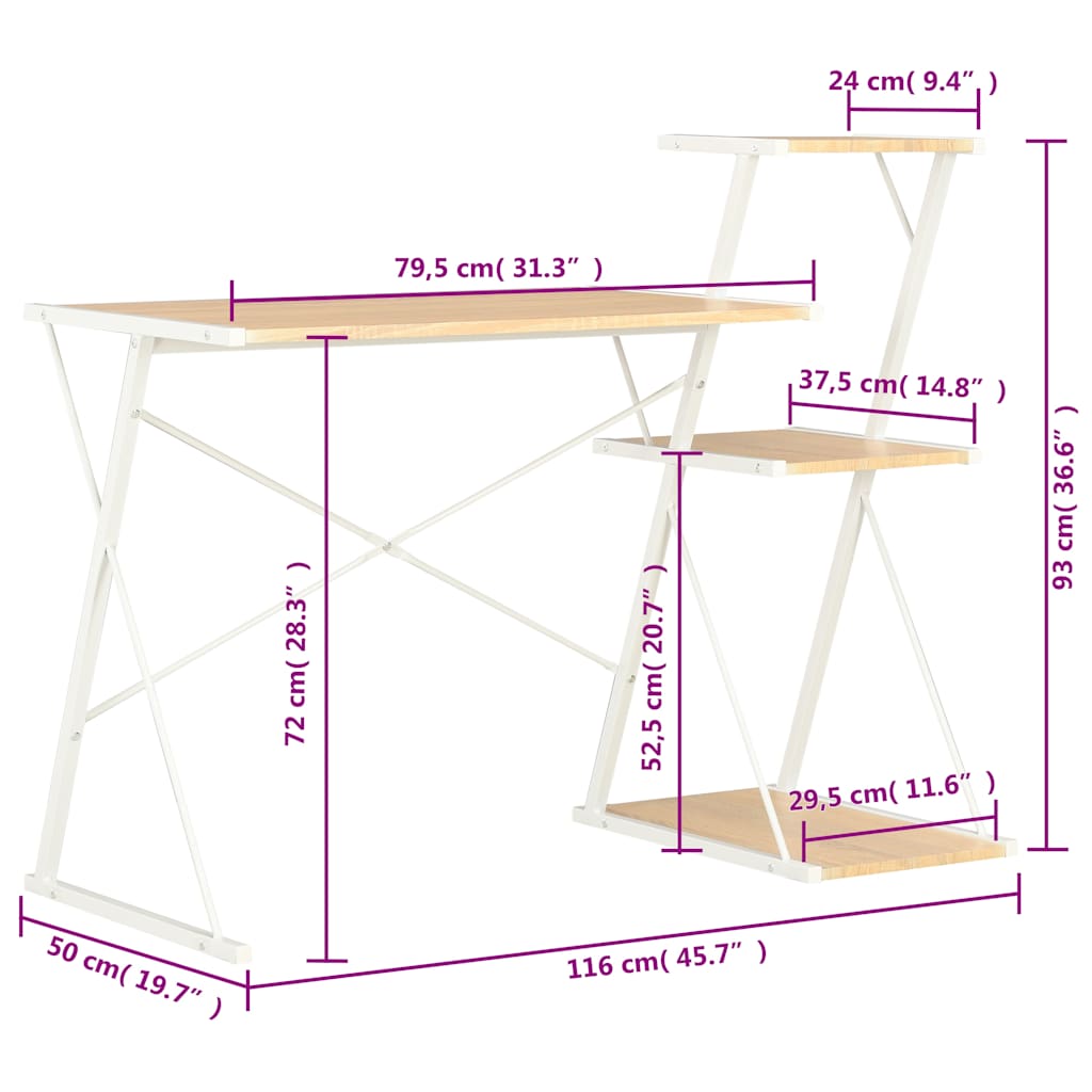 Schreibtisch mit Regal Weiß 116×50×93 cm