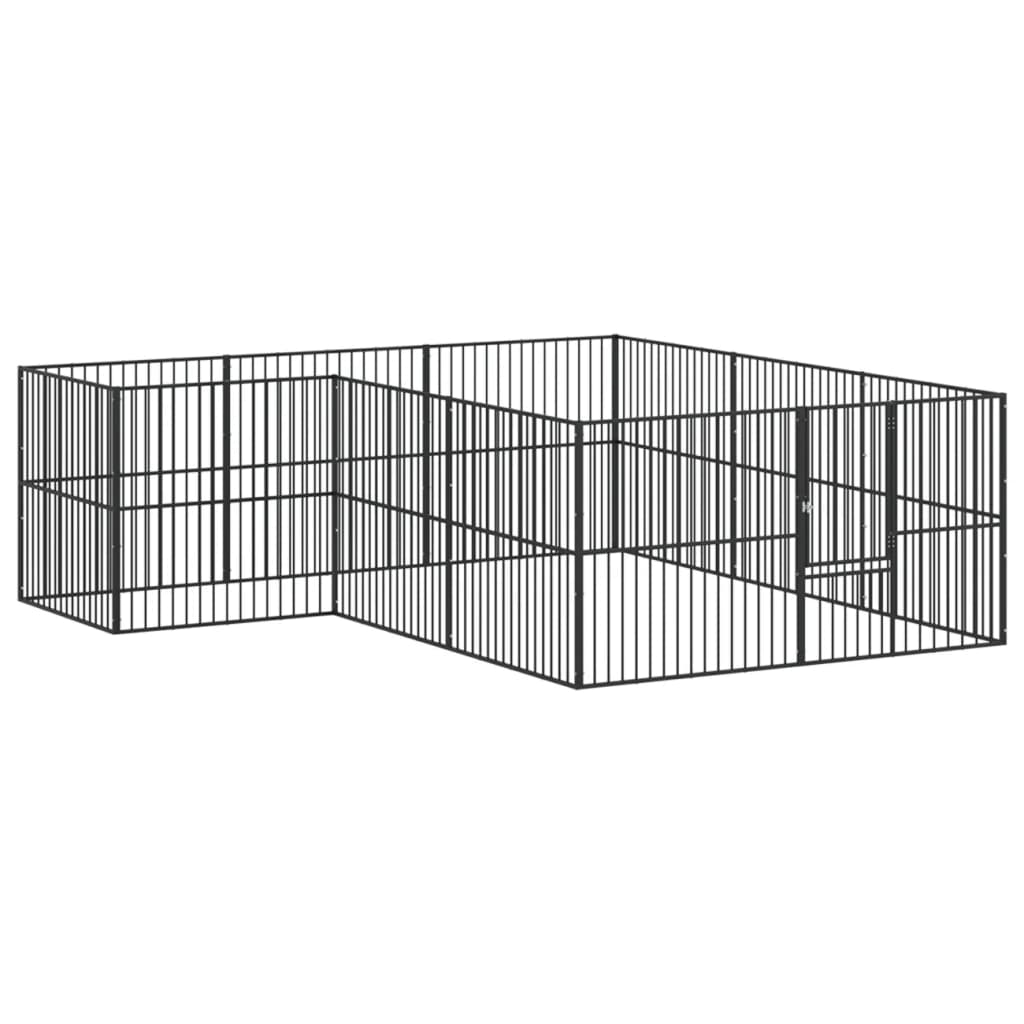 Hundelaufstall 4-tlg. Schwarz Verzinkter Stahl