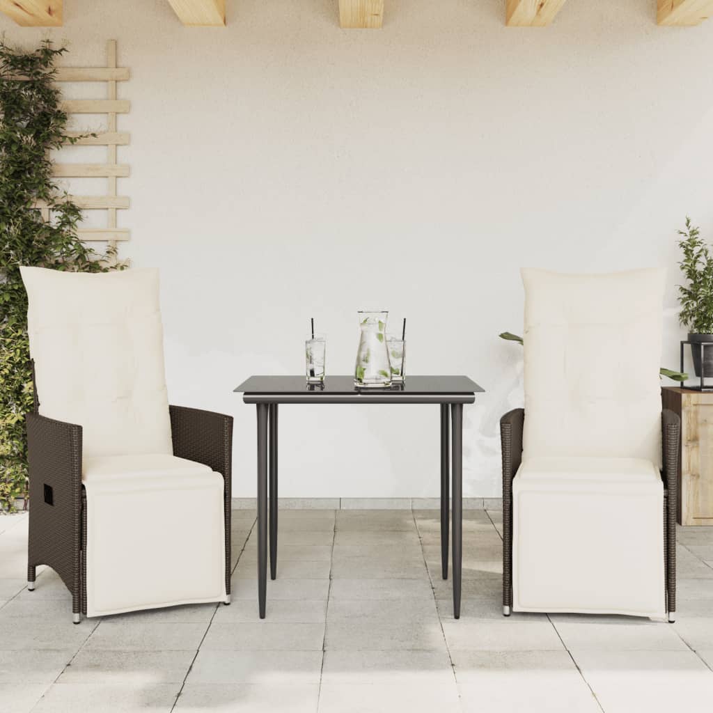 Gartensessel Verstellbar mit Kissen Schwarz Poly Rattan