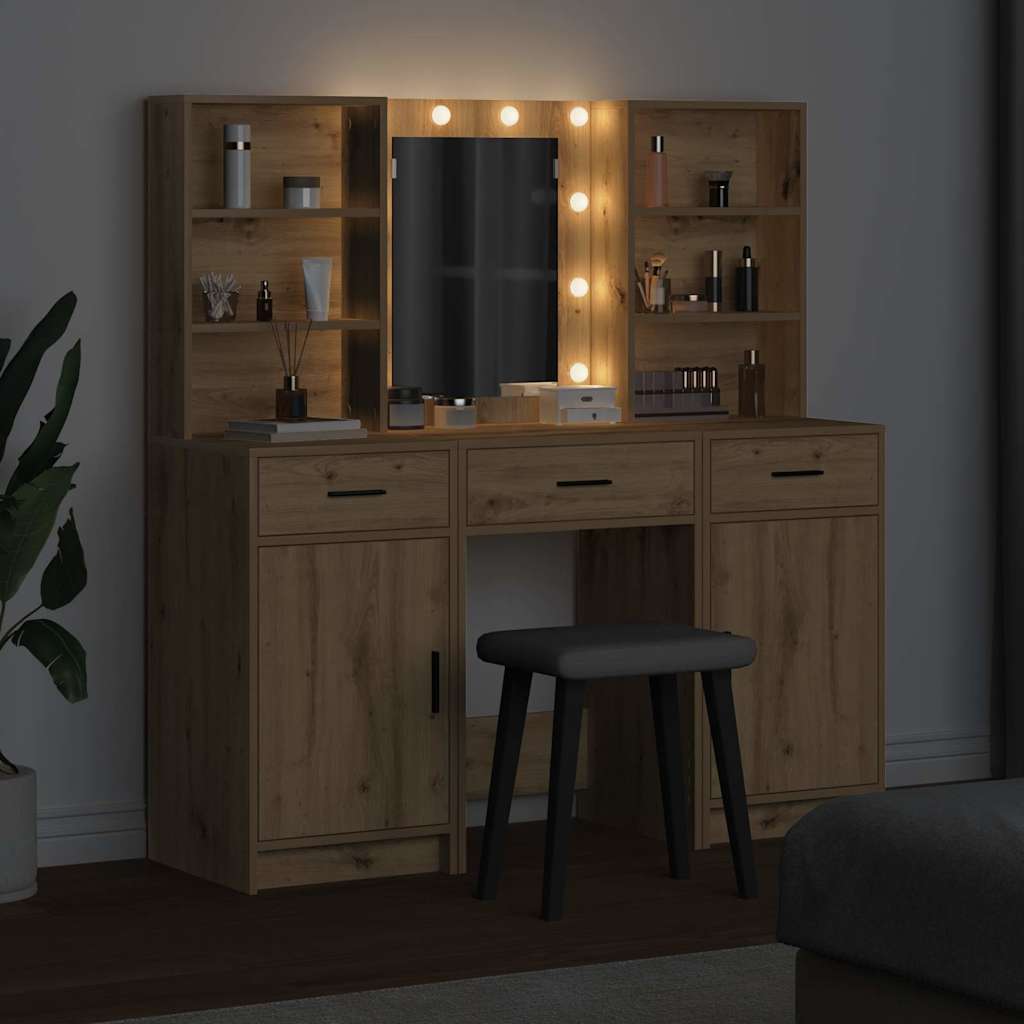 Schminktischset mit LED mit Schubladen 3 pcs Weiß Holzwerkstoff