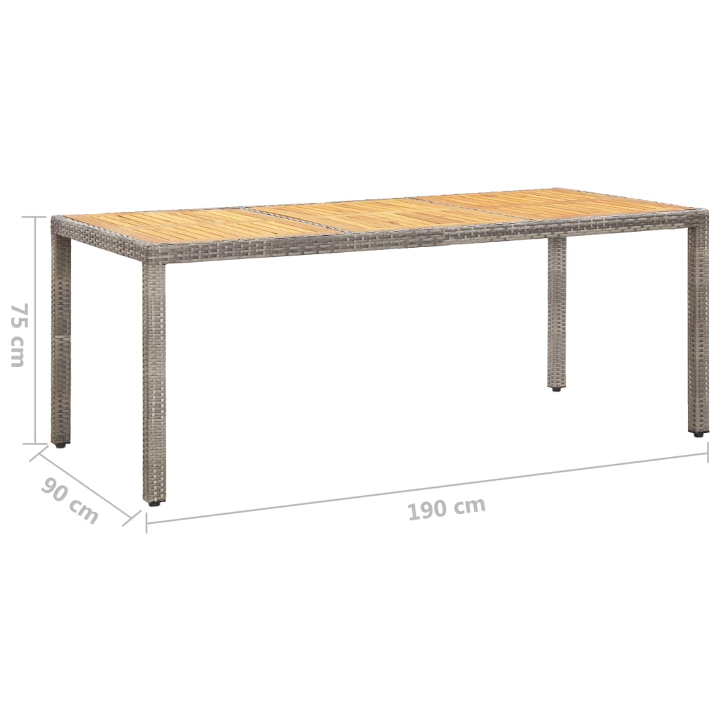 Gartentisch 190x90x75 cm Akazienholz und Poly Rattan Schwarz