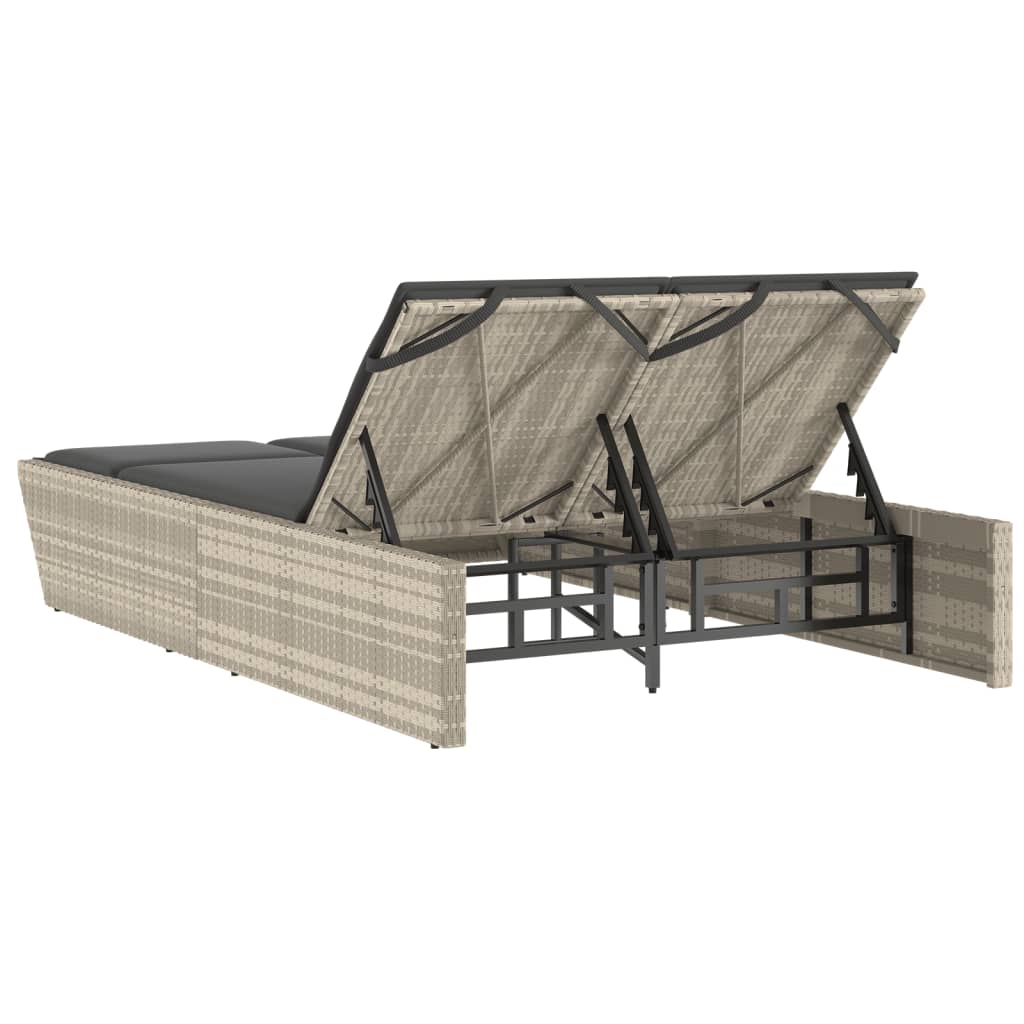 Doppel-Sonnenliege mit Kissen Schwarz Poly Rattan