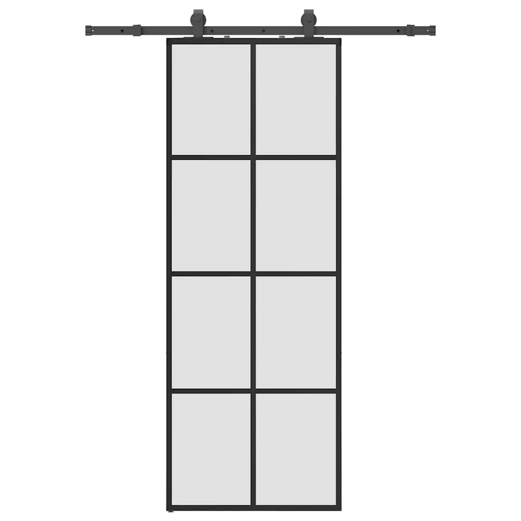 Schiebetür mit Beschlag Schwarz 76x205 cm ESG-Glas
