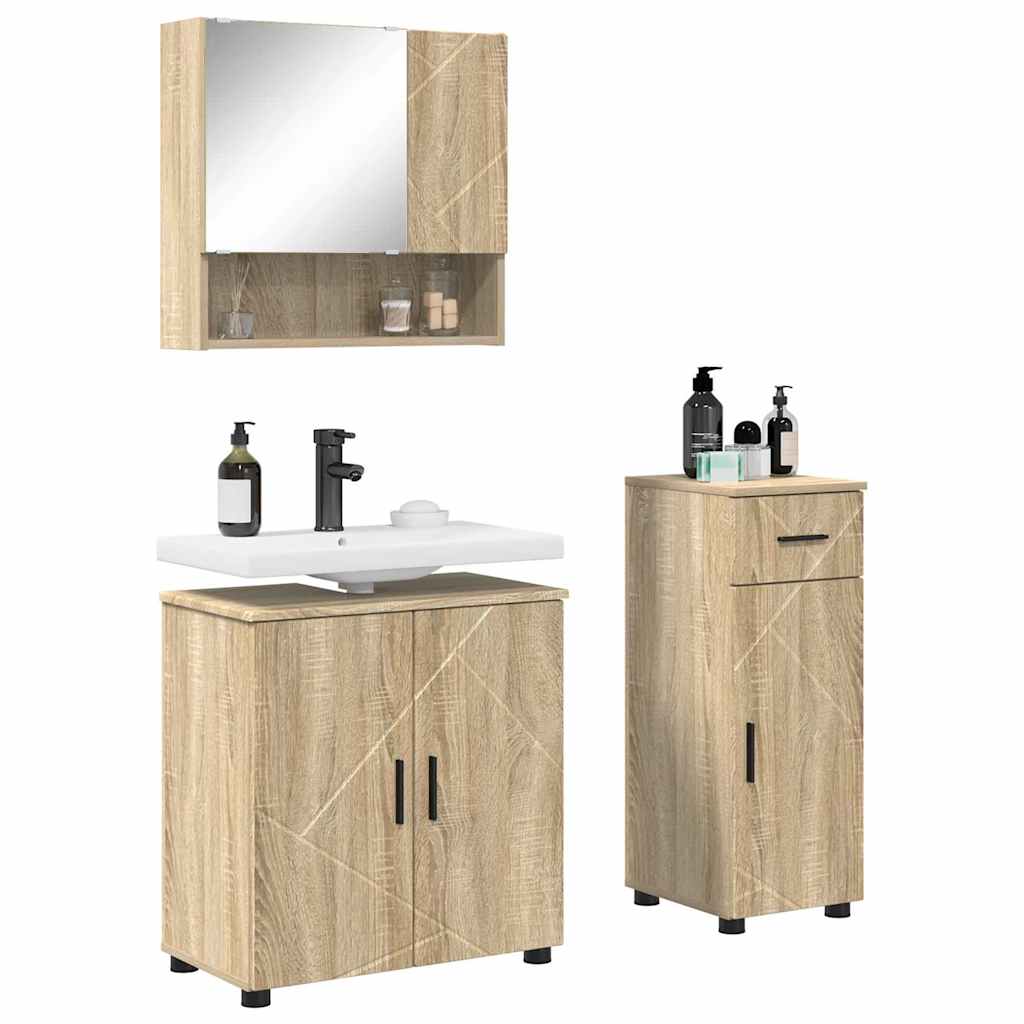 Badezimmermöbel-Set mit Tür 3 pcs Weiß Holzwerkstoff & Metall