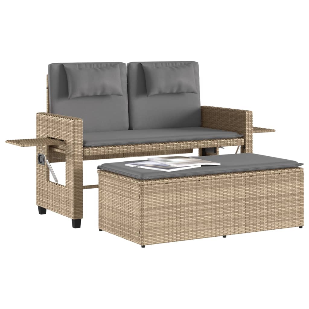 Gartenbank Verstellbar mit Kissen Schwarz Poly Rattan