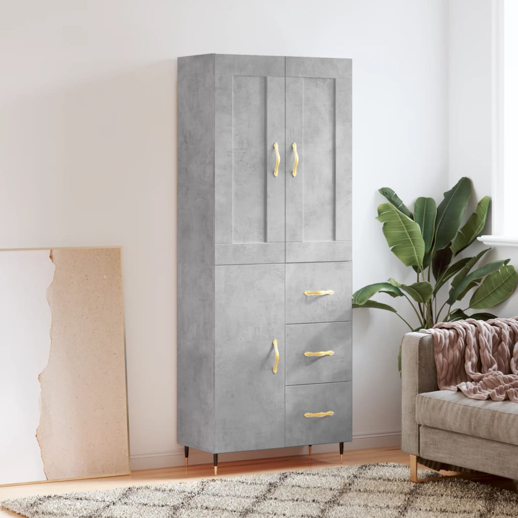 Highboard Betongrau 69,5x34x180 cm Holzwerkstoff