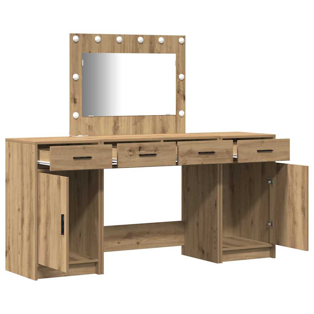 Schminktisch mit Spiegelbeleuchtung 3 pcs Weiß Holzwerkstoff