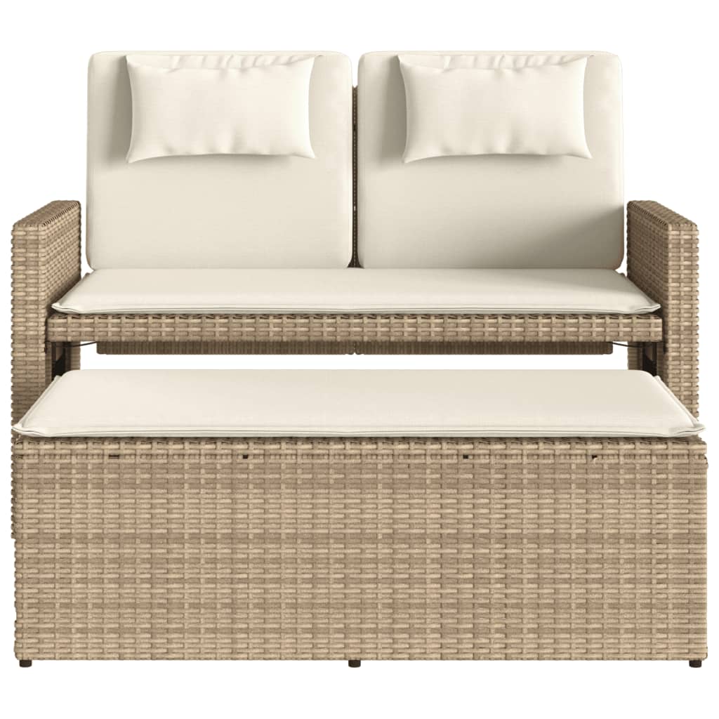 Gartenbank Verstellbar mit Kissen Schwarz Poly Rattan