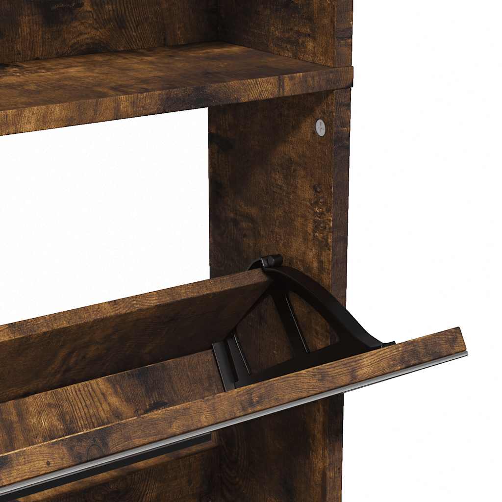 Schuhschrank mit 4 Fächern Spiegel Eiche 63×17×134 cm