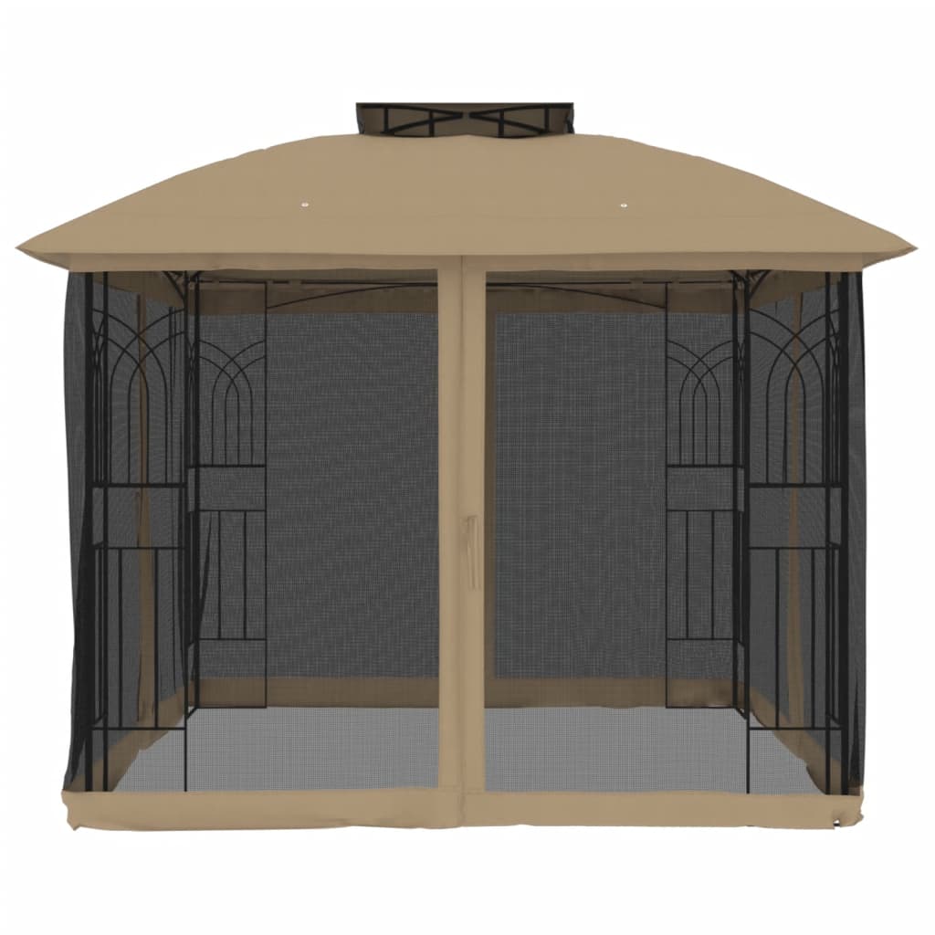 Pavillon mit Doppeldach & Netzwänden Creme 2,94x2,94 m Stahl