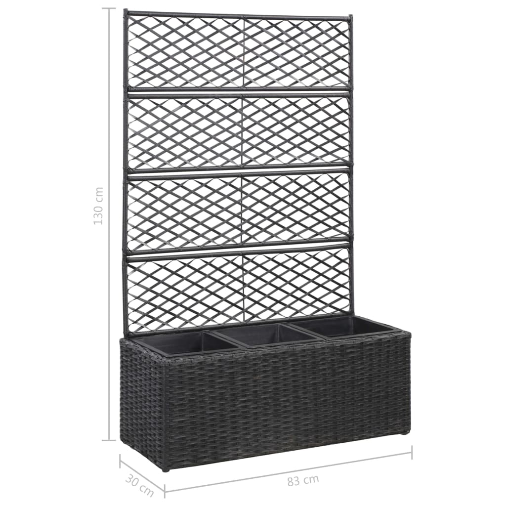 Hochbeet mit Rankgitter 1 Topf 30x30x107cm Poly Rattan Schwarz