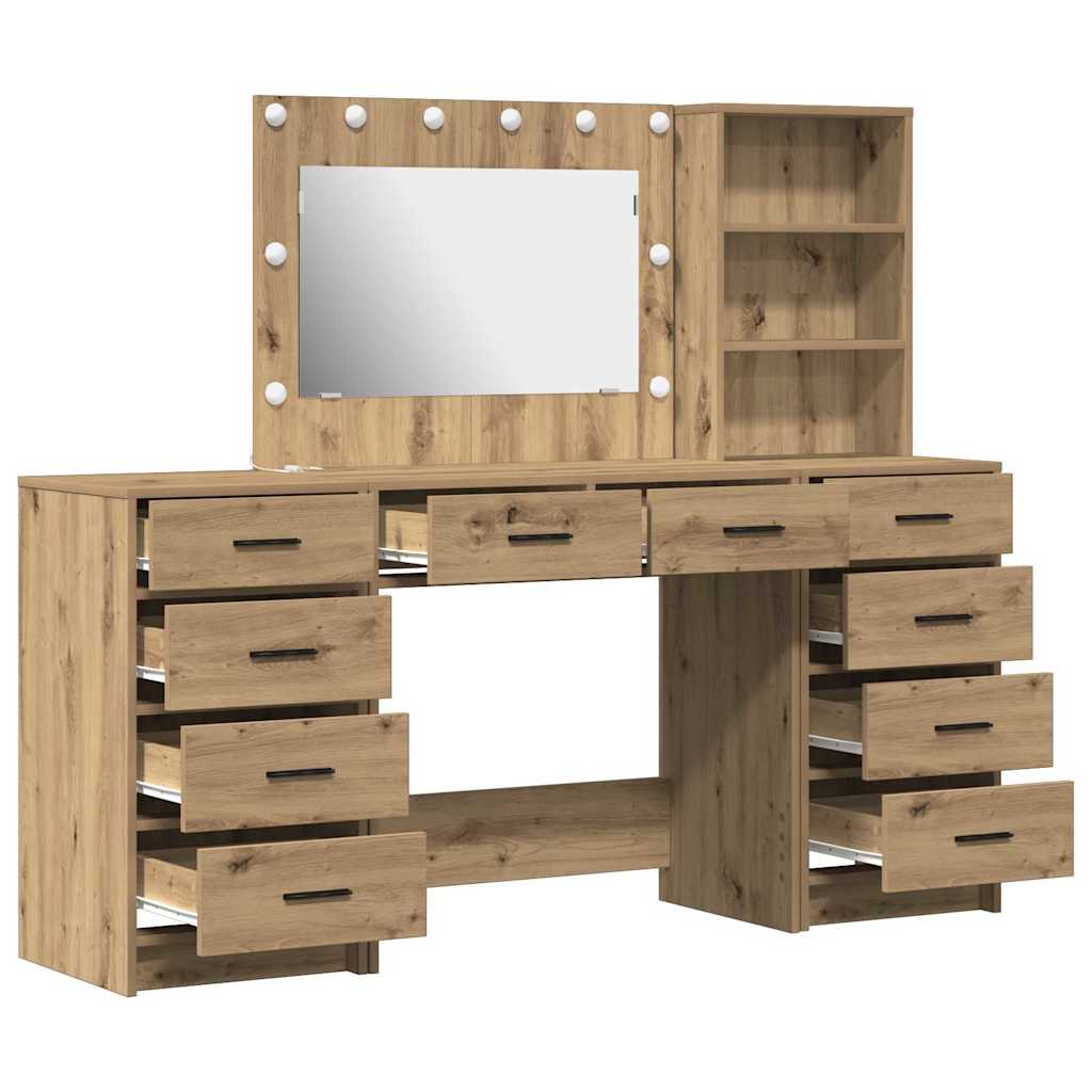 Schminktisch mit Spiegelbeleuchtung 3 pcs Weiß Holzwerkstoff