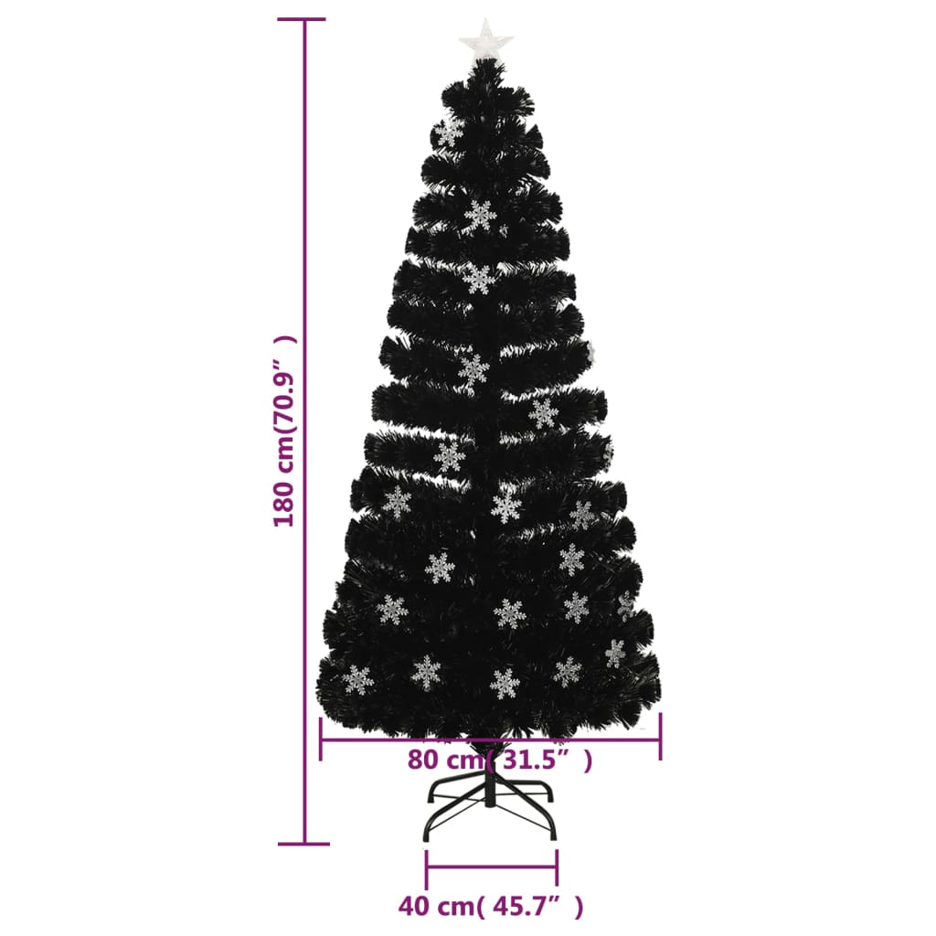 Weihnachtsbaum mit LED-Schneeflocken Schwarz 120 cm Fiberoptik