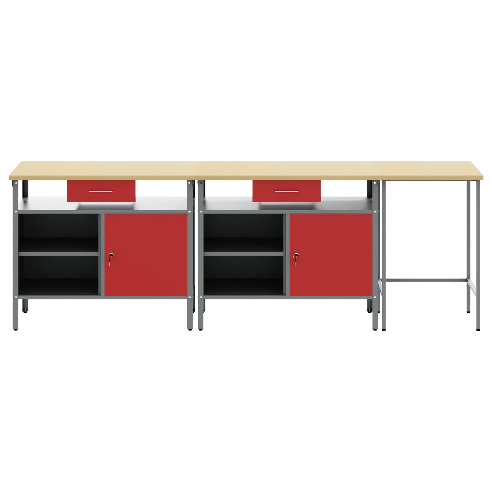 Werkbank-Set mit Schubladen 2 pcs Rot und Grau 200 x 55 x 85 cm
