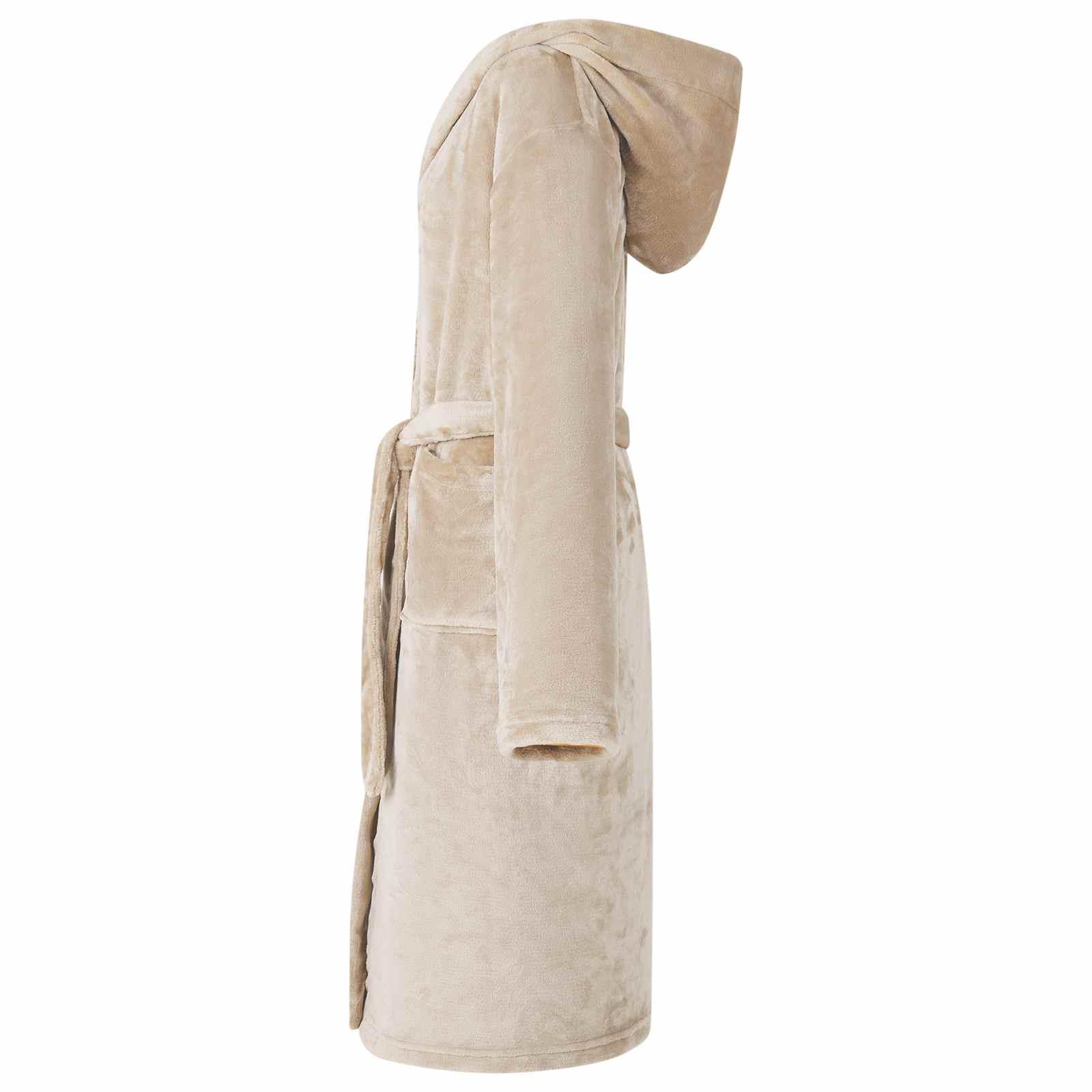 Bademantel Hoodie Beige S Flanell