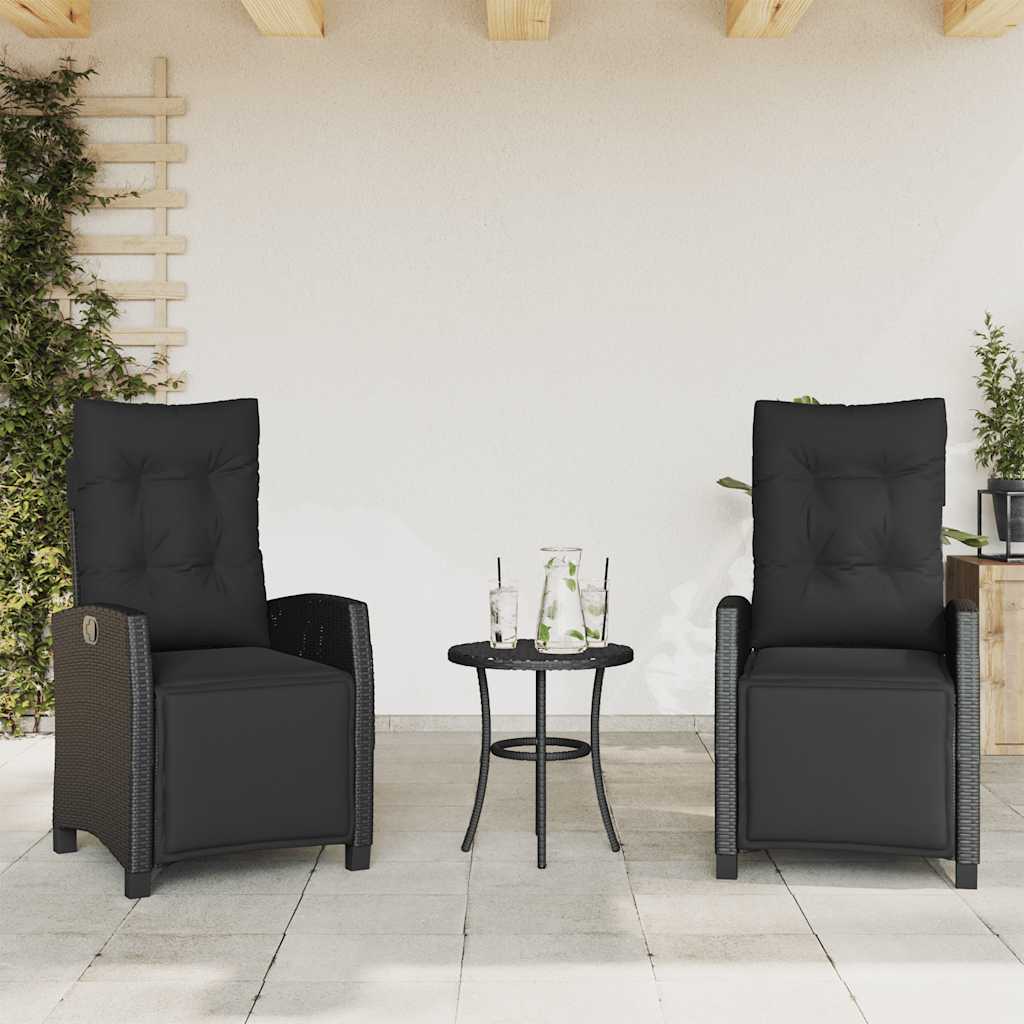 Gartensessel Verstellbar mit Kissen Schwarz Poly Rattan