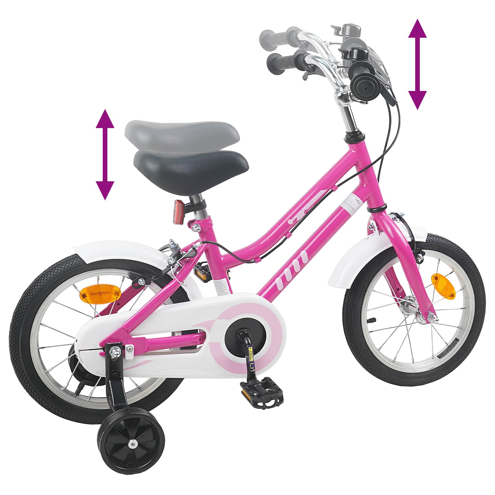 Kinderfahrrad 12 Zoll für 2-4 Jahre alt Pink Weiß