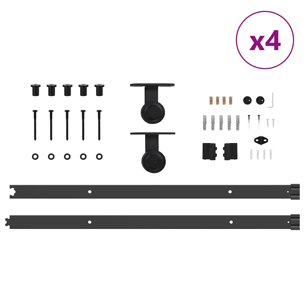 Schiebetürbeschlag-Set 152,5 cm Stahl Schwarz
