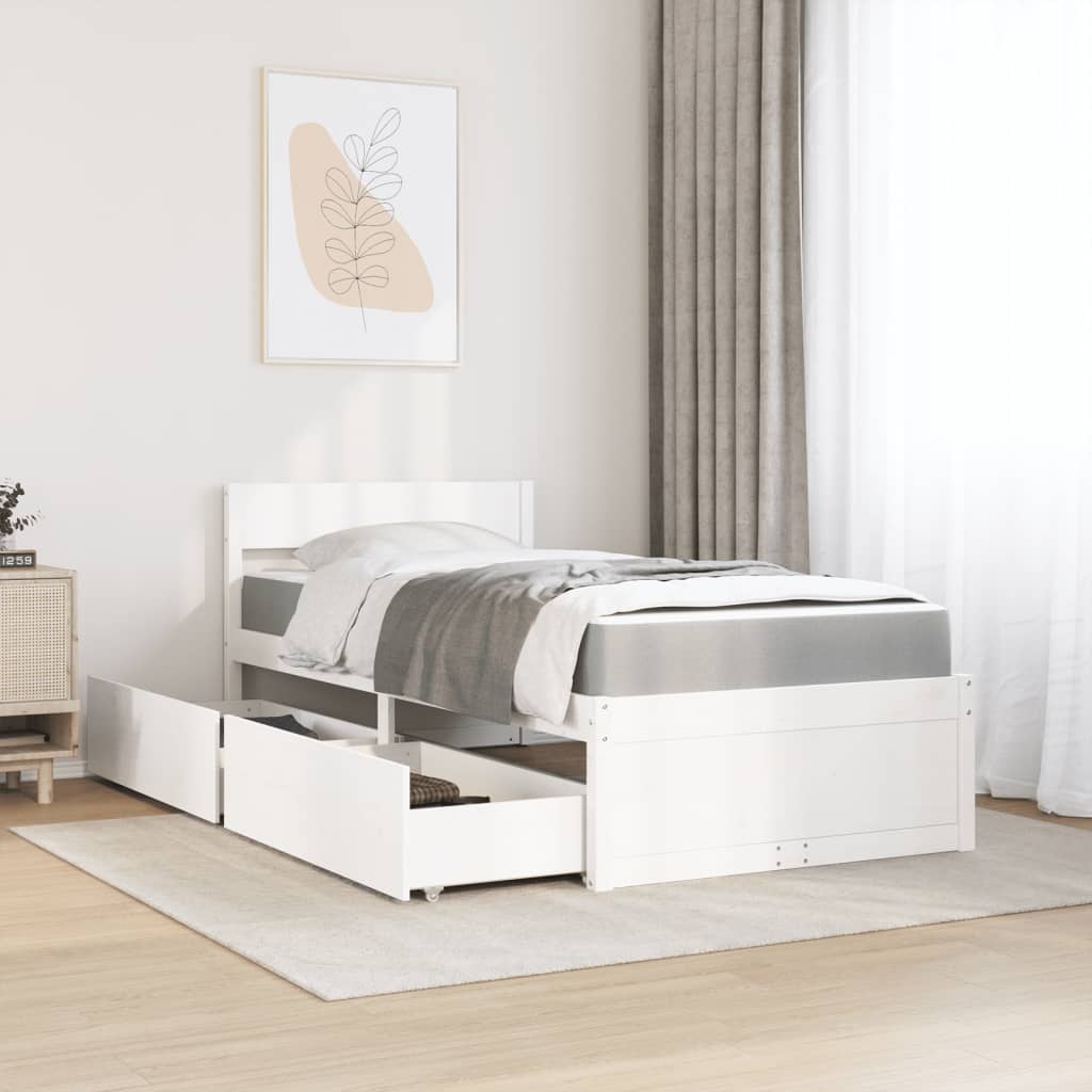 Bett mit Schubladen und Matratze 200x200 cm Massivholz Kiefer