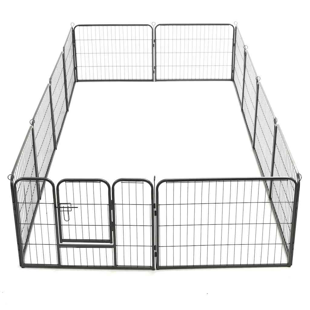 Hunde-Laufgitter 8 Paneele Stahl 60 x 80 cm Schwarz