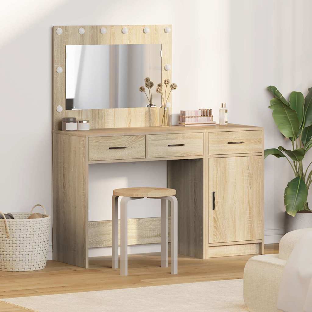 Schminktisch mit Spiegelbeleuchtung 2 pcs Weiß Holzwerkstoff