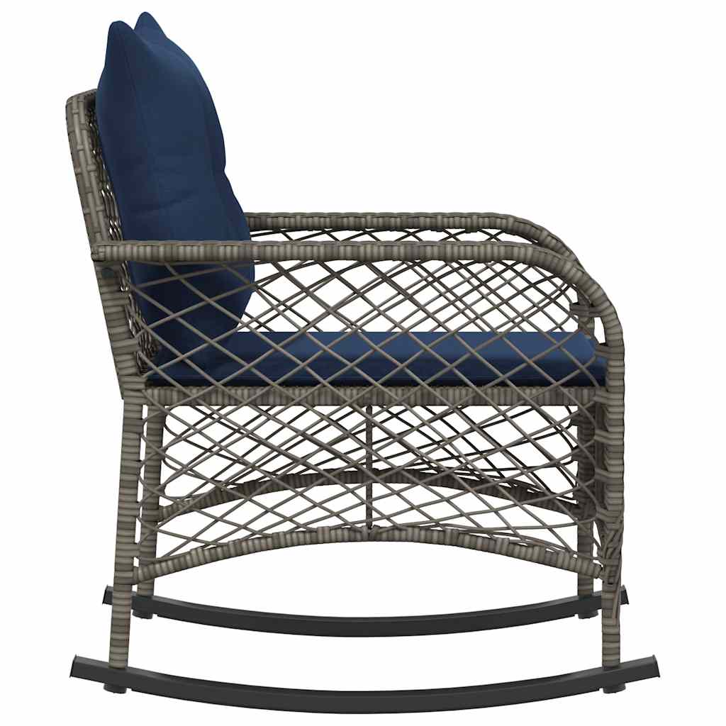 Garten-Schaukelstuhl mit Kissen Schwarz Poly Rattan