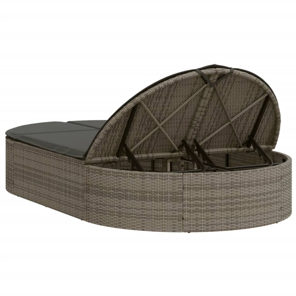 Doppel-Sonnenliege mit Kissen Schwarz Poly Rattan