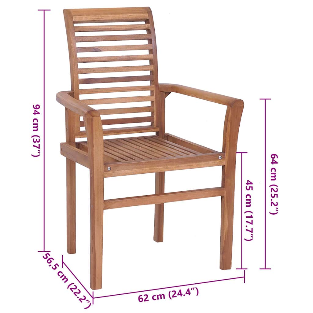 Essstühle 4 Stk. mit Anthrazit Kissen Massivholz Teak