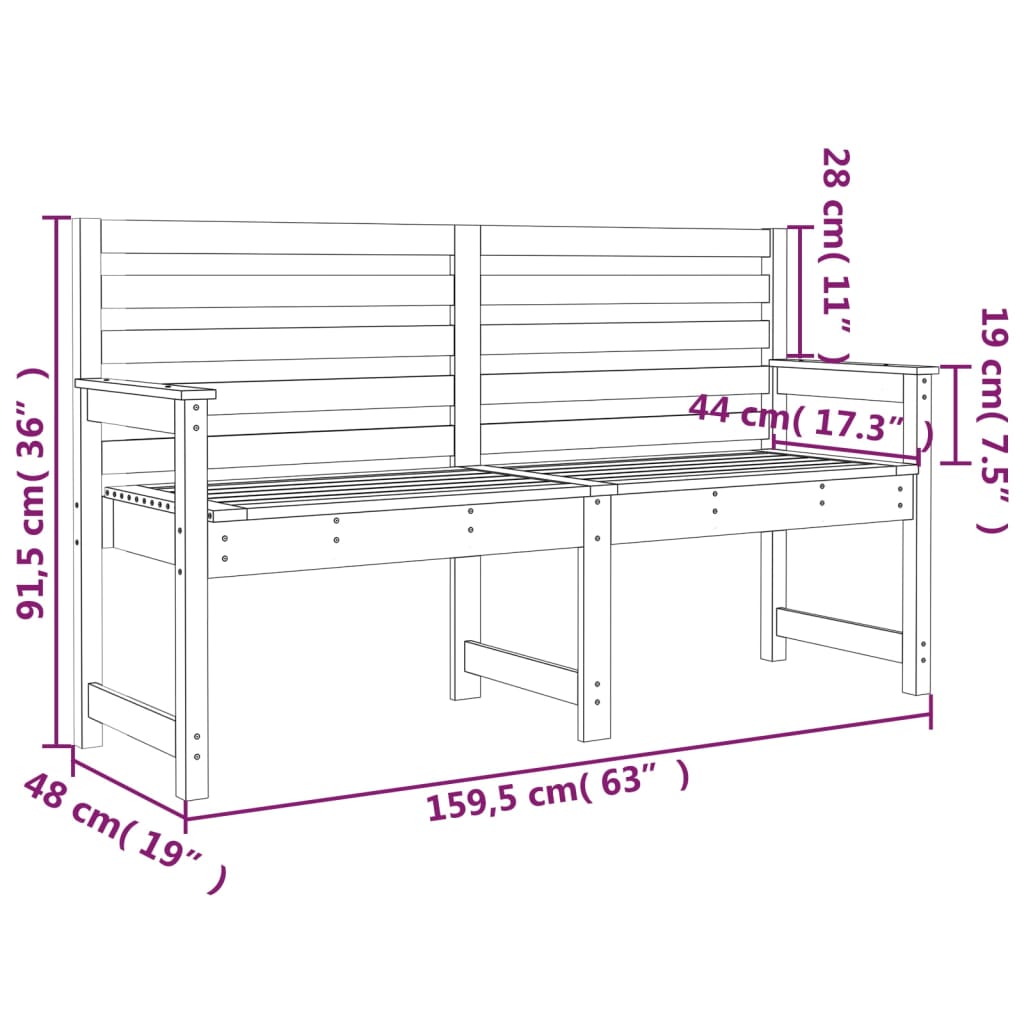 Gartenbank Grau 109x48x91,5 cm Massivholz Kiefer