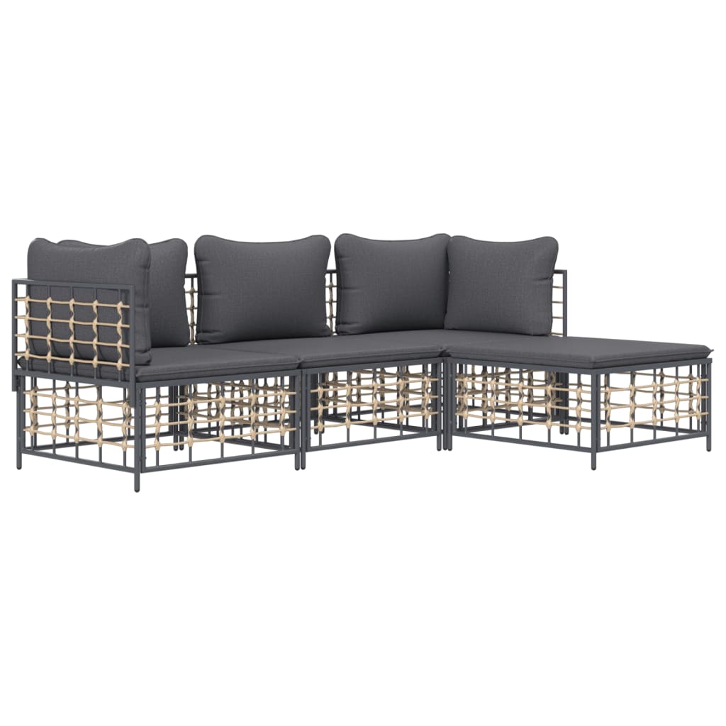 5-tlg. Garten-Lounge-Set mit Kissen Anthrazit Poly Rattan