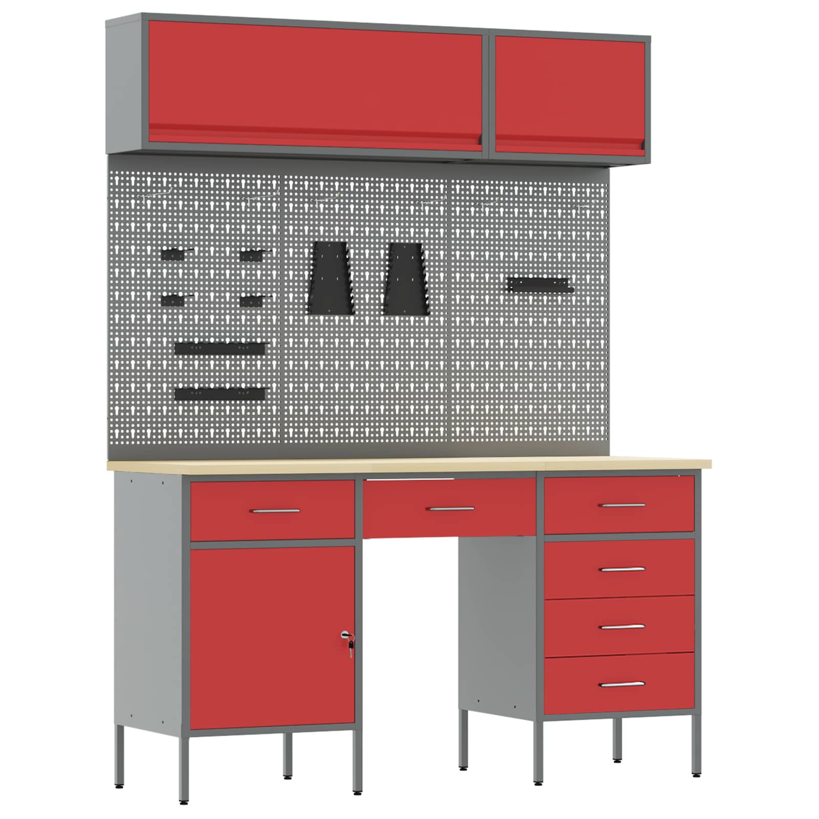 Arbeitsschrankset mit Schubladen mit Regal 8 pcs Grau