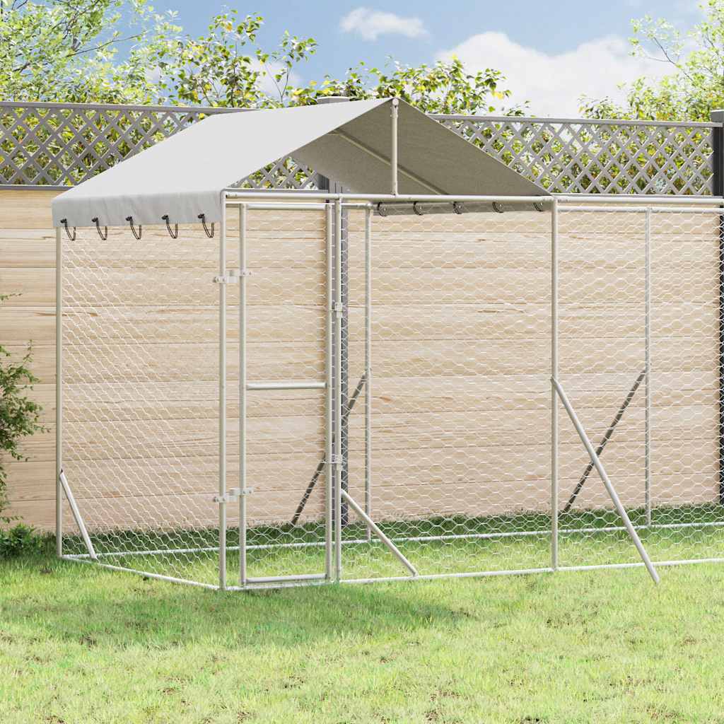 Outdoor-Hundezwinger mit Dach Silber 2x2x2,5 m Verzinkter Stahl