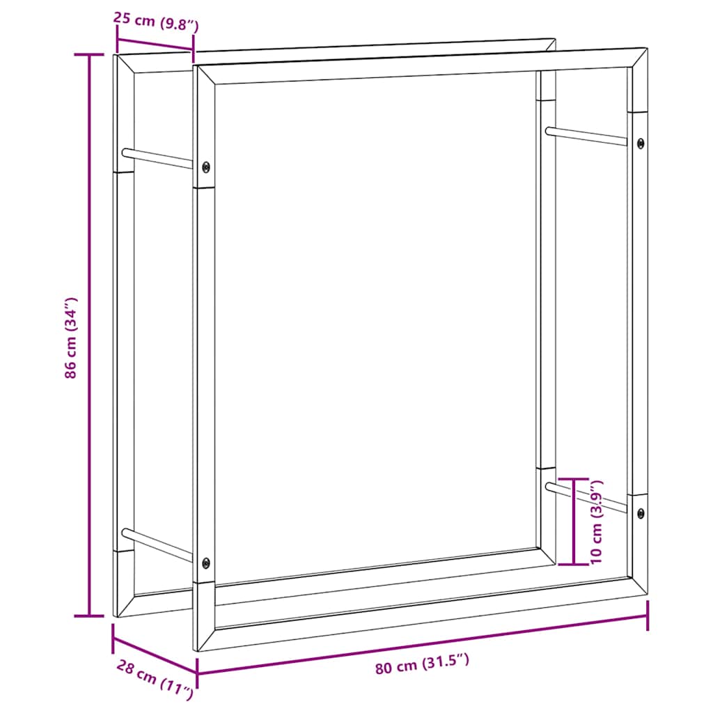 Brennholzregal 50x28x94 cm Edelstahl