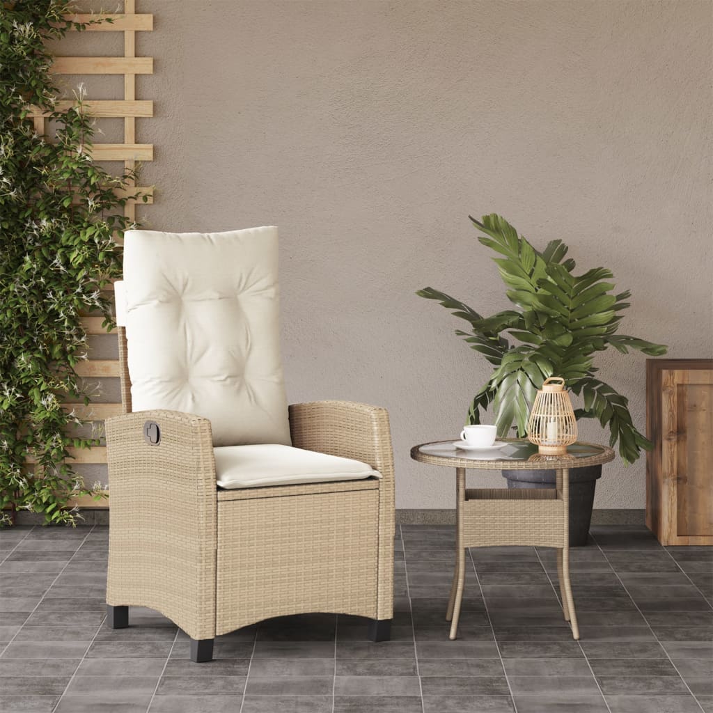Gartensessel Verstellbar mit Kissen Schwarz Poly Rattan