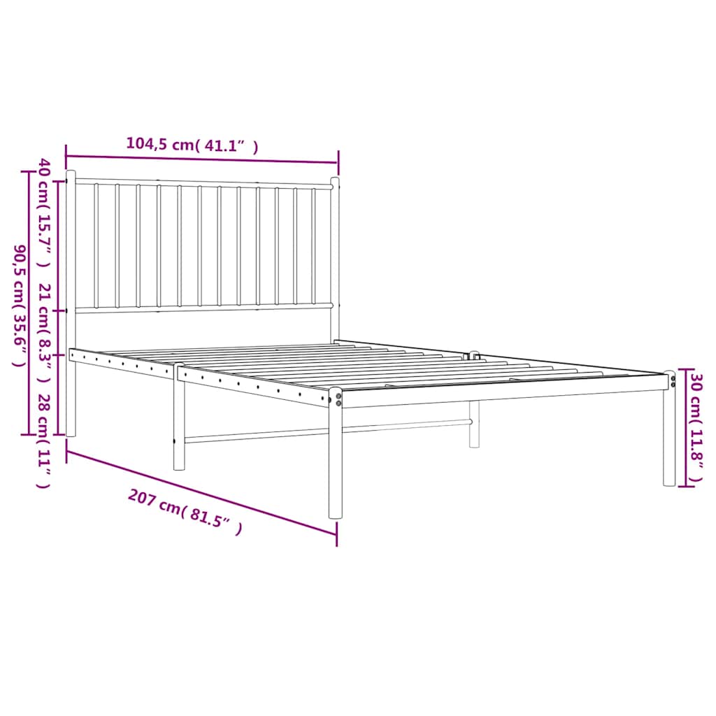 Bettgestell Metall Schwarz 75x190 cm