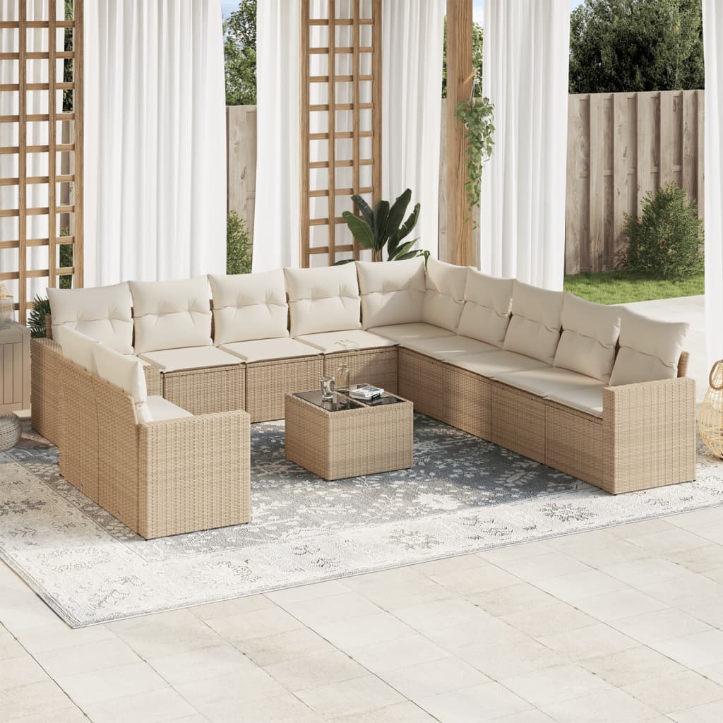 11-tlg. Garten-Sofagarnitur mit Kissen Schwarz Poly Rattan