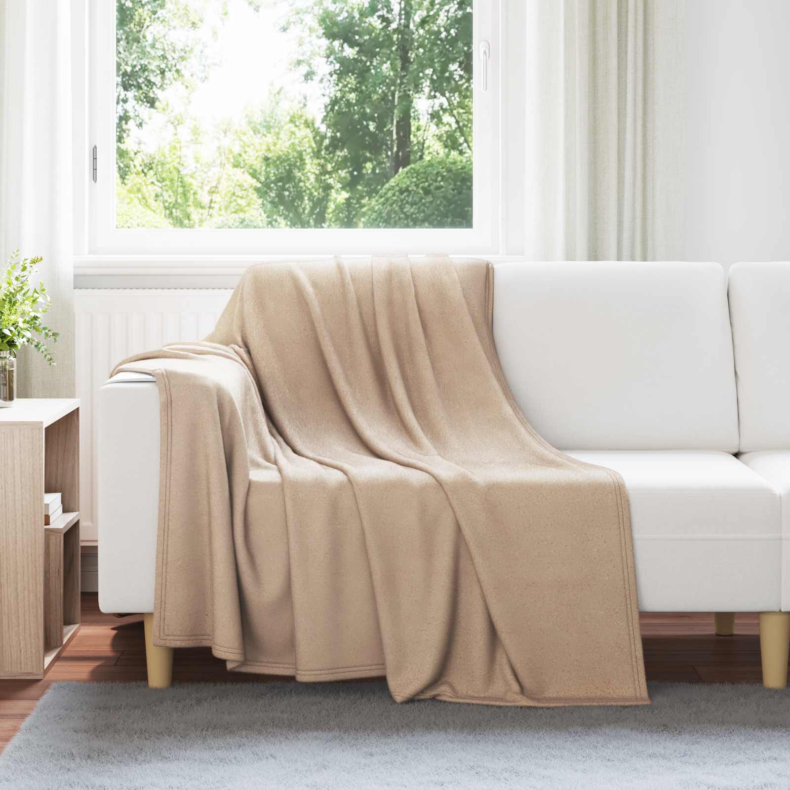 Überwurfdecke Beige 170 x 130 cm Fleece