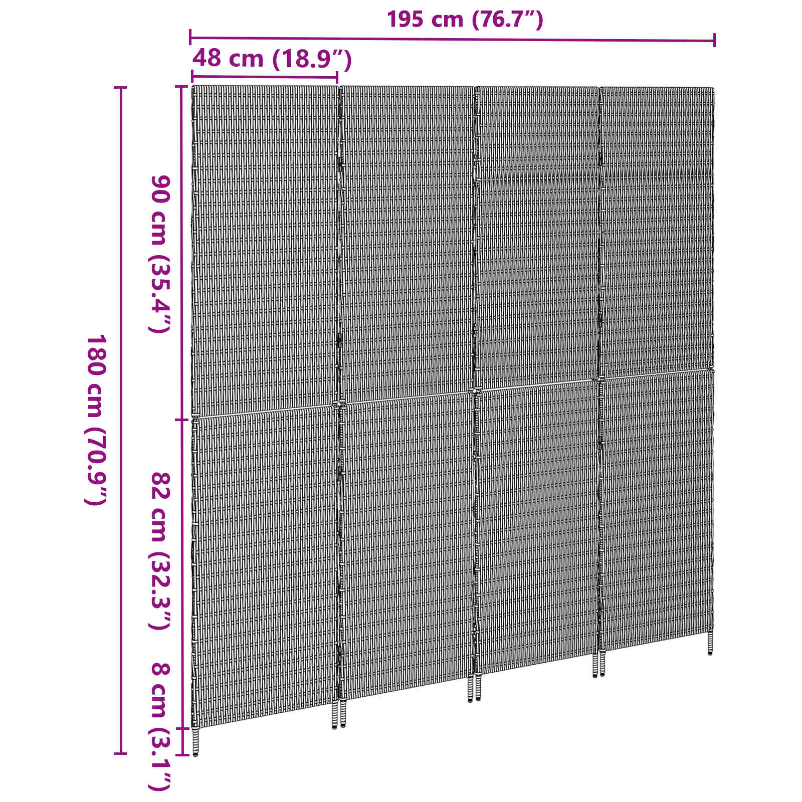 Raumteiler Schwarz 146 x 180 cm Poly-Rattan