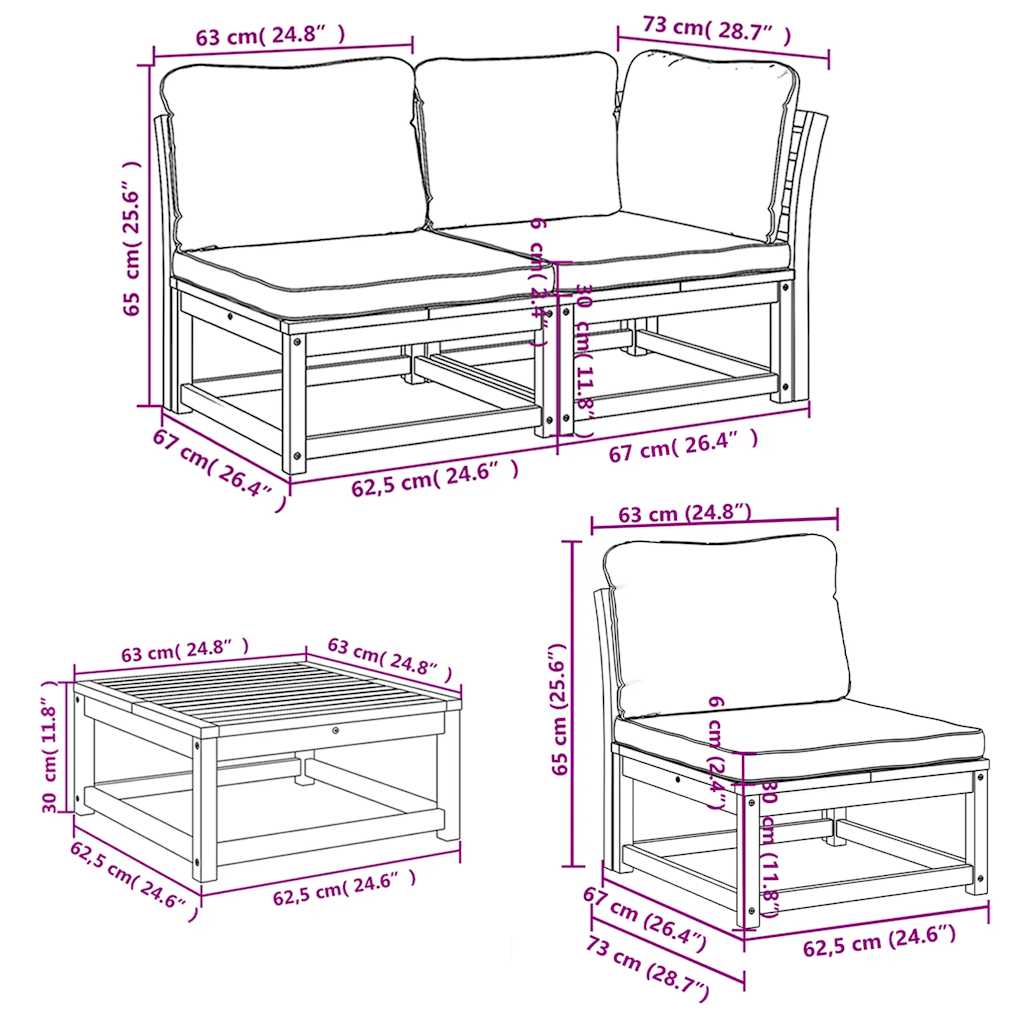 4-tlg. Garten-Lounge-Set mit Kissen Massivholz Akazie