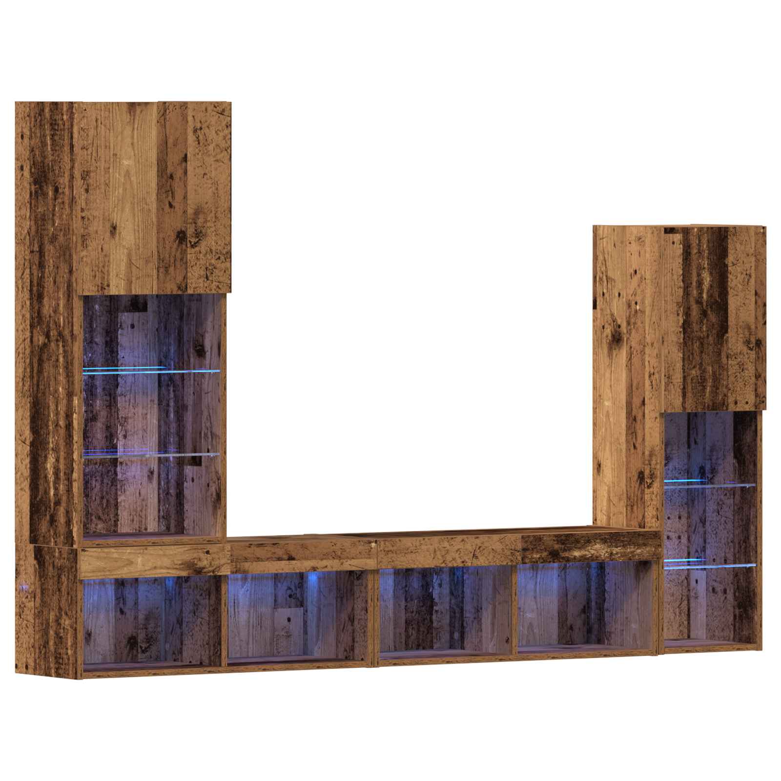 4-tlg. Wohnwand mit LED-Beleuchtung Weiß Holzwerkstoff
