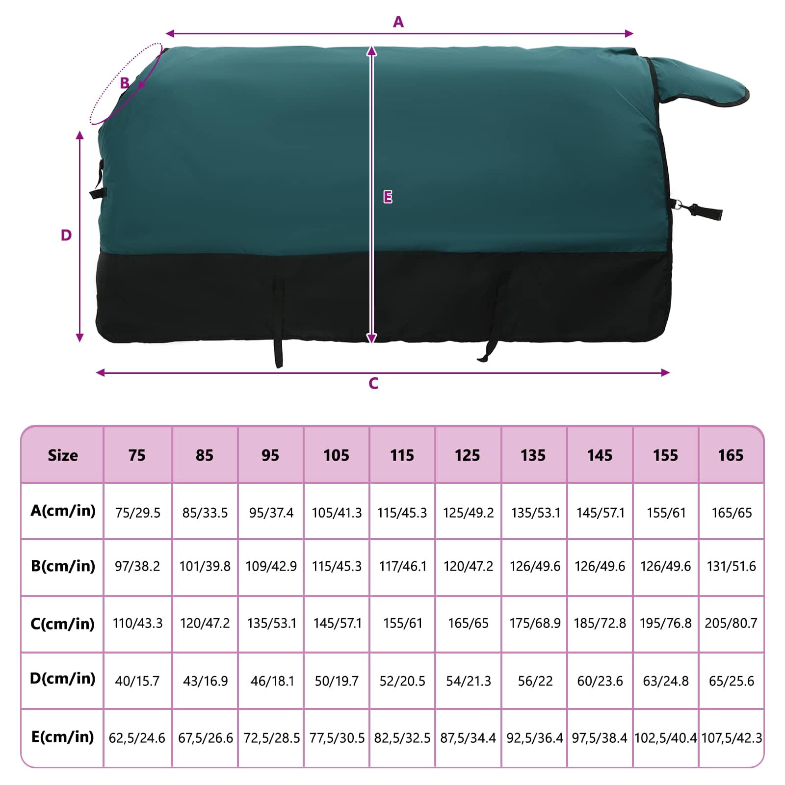 Pferdedecke Dunkelgrün und Schwarz 75 cm Polyester