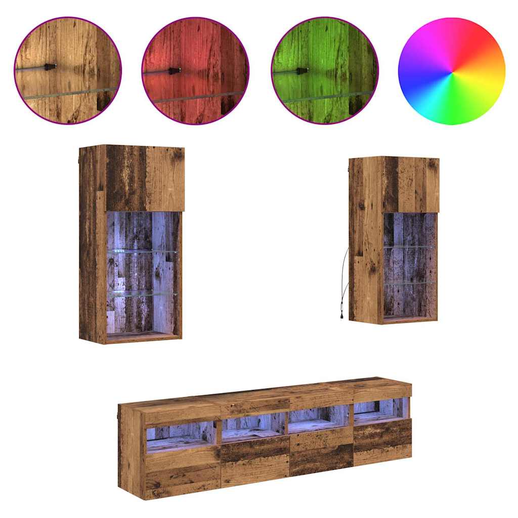 5-tlg. Wohnwand mit LED-Beleuchtung Weiß Holzwerkstoff