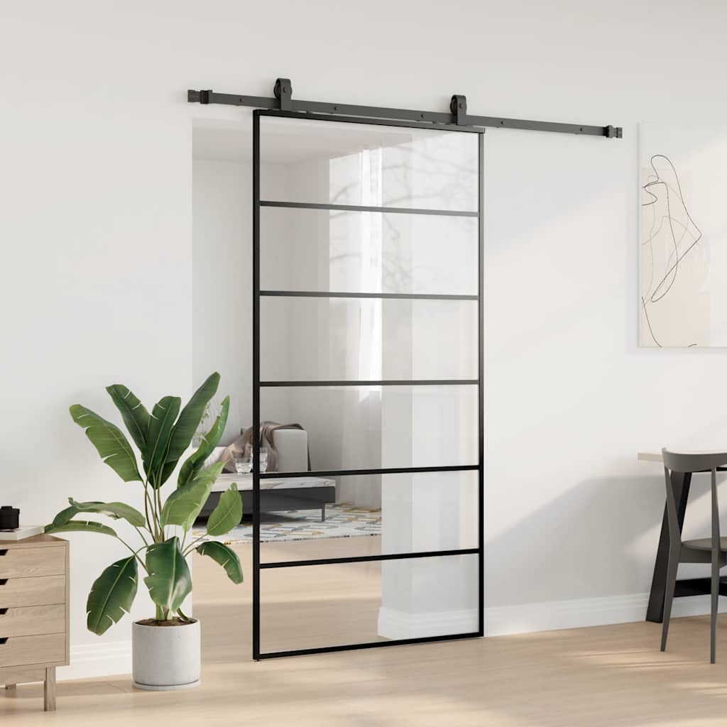 Schiebetür mit Beschlag Schwarz 76x205 cm ESG-Glas