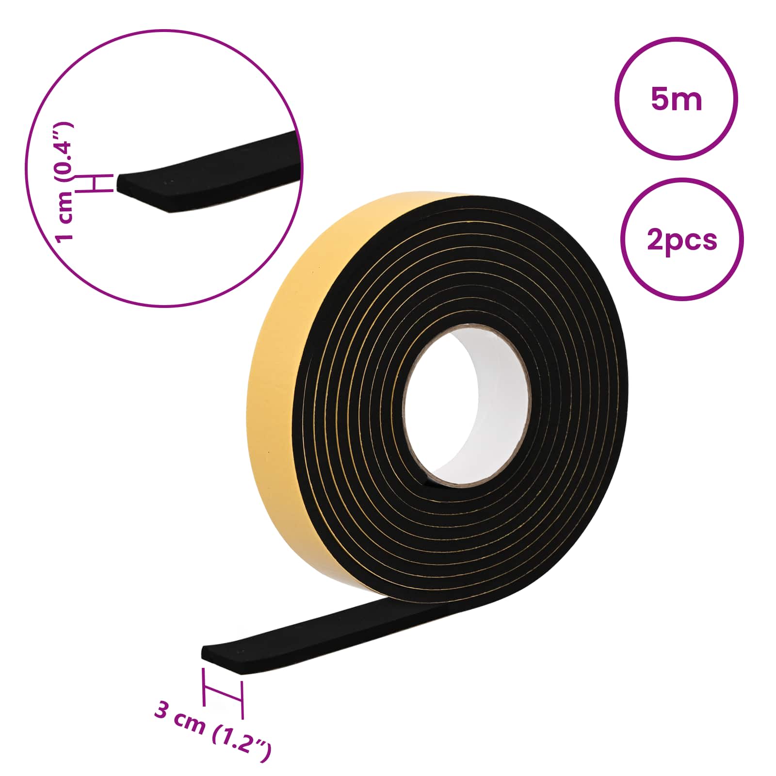 Selbstklebendes Schaumstoffband Schwarz 10mm x 10m CR-Schaum