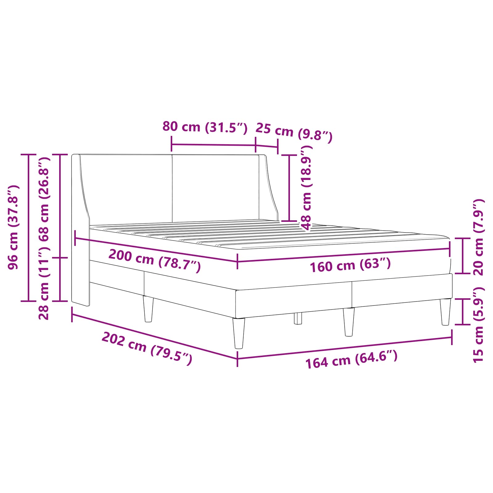 Bettgestell mit Matratze Hellgrau 80x 200 cm Polyester