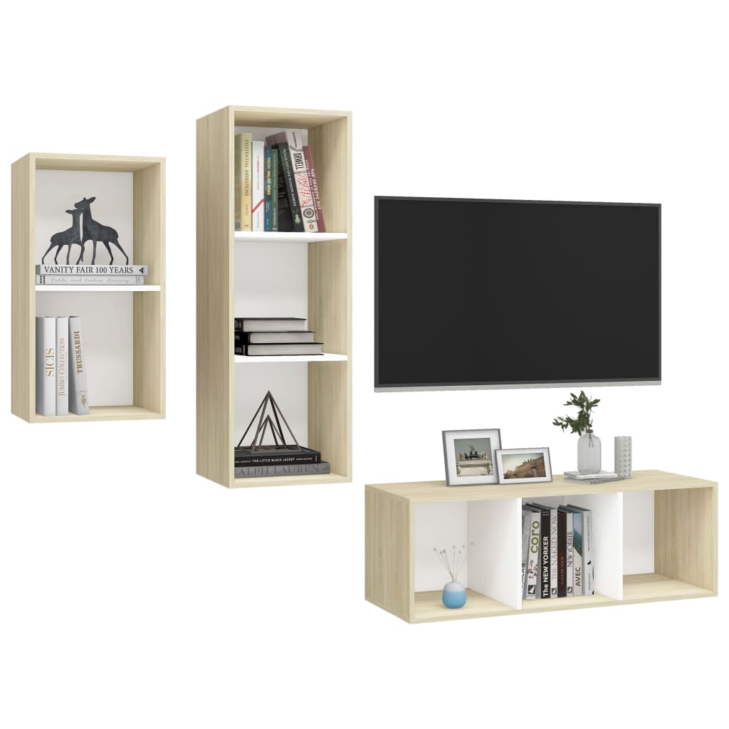 3-tlg. TV-Schrank-Set Weiß Holzwerkstoff