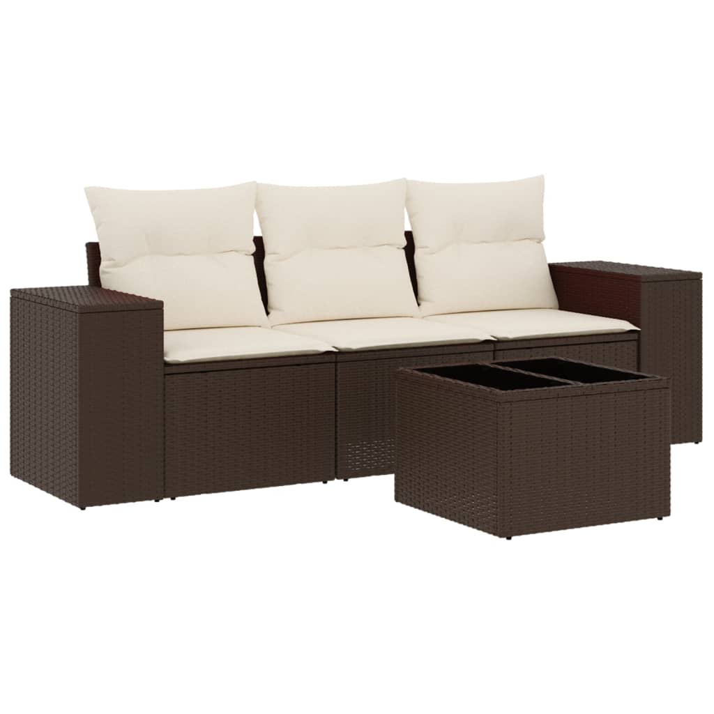 3-tlg. Garten-Sofagarnitur mit Kissen Schwarz Poly Rattan