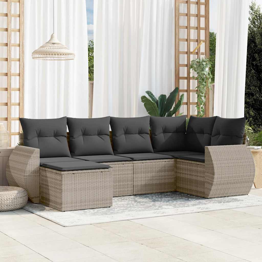 6-tlg. Garten-Sofagarnitur mit Kissen Schwarz Poly Rattan