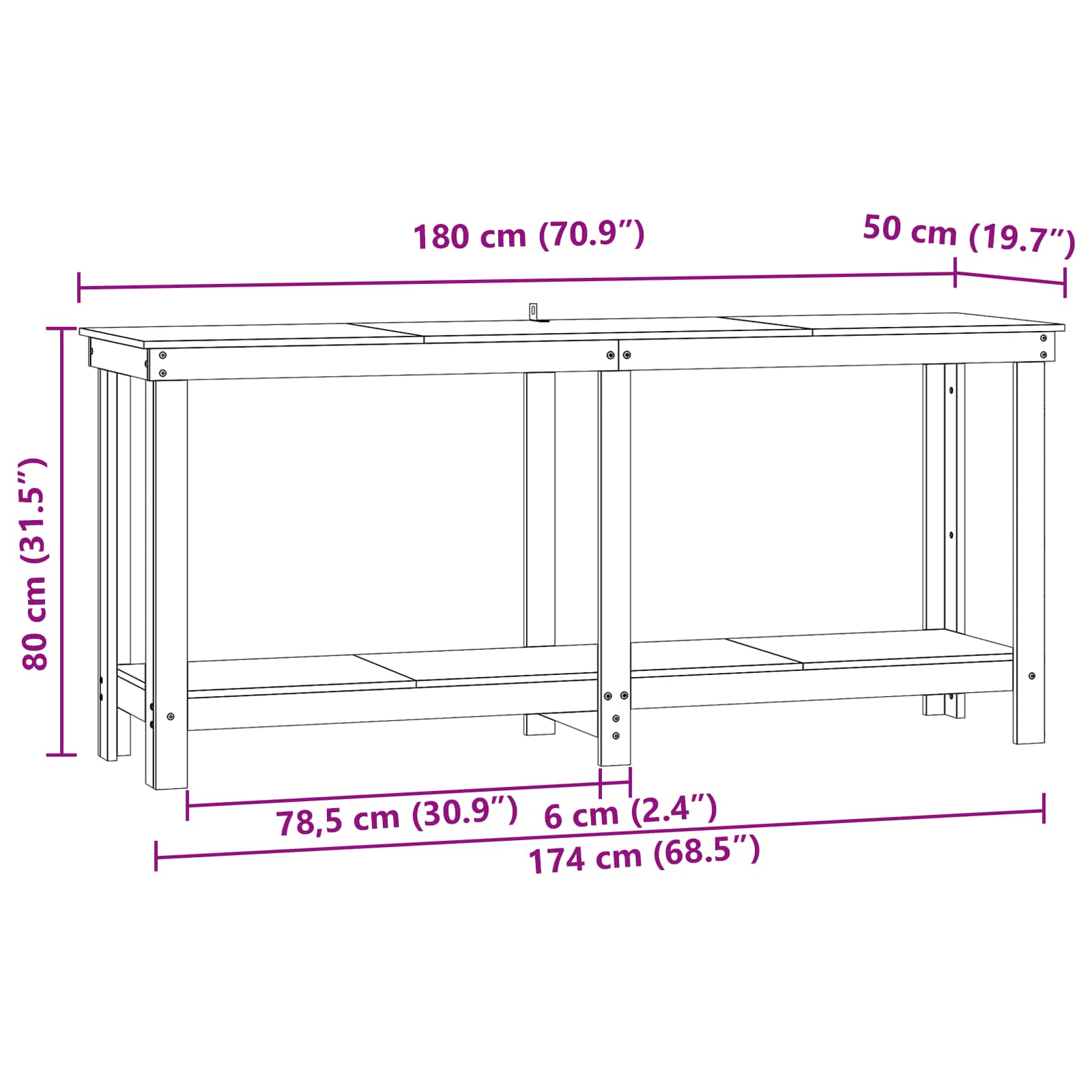 Werkbank 80x50x80 cm Massivholz Kiefer